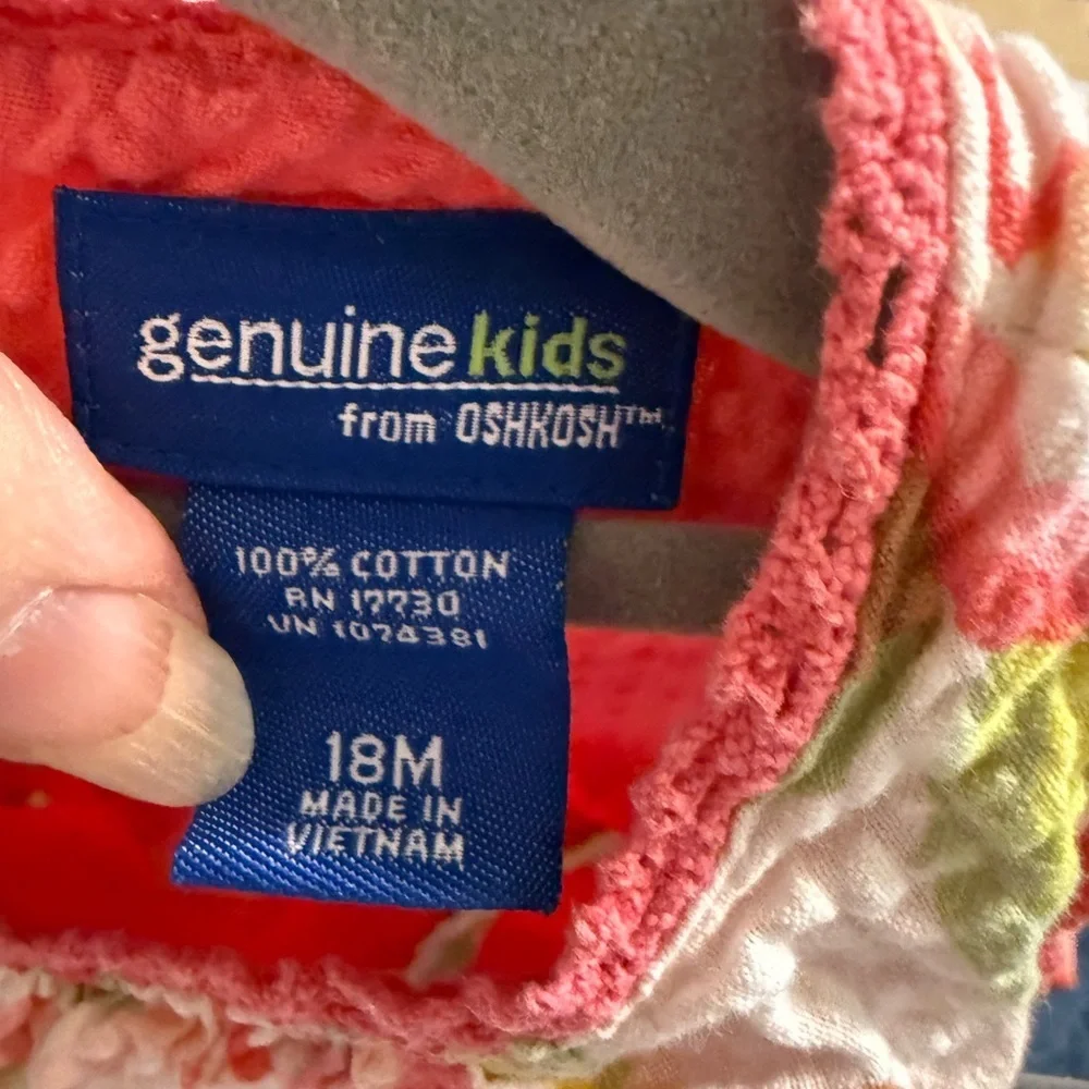 Genuine Kids OshKosh girl's 18 month,  coral pink floral sleeveless sundress.